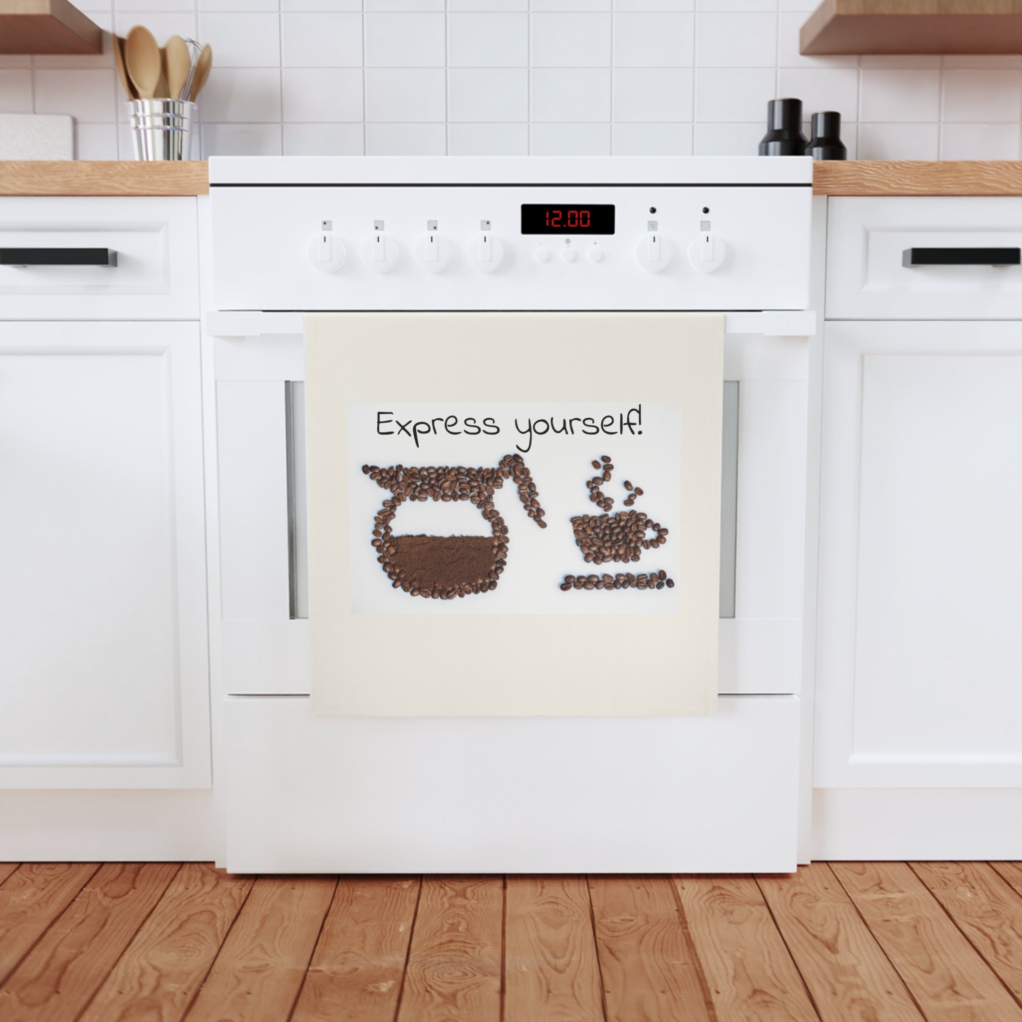 Express Yourself Cotton Tea Towel | Kitchen Decor, Gift for Coffee Lovers, Home Accessories, Unique Hostess Gift, Fun Cooking Supplies