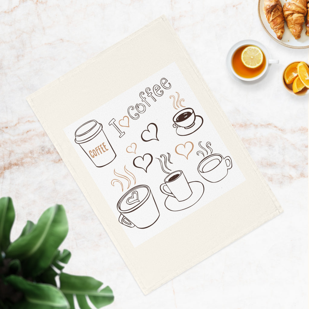 Coffee Lover's Cotton Tea Towel, Cute Kitchen Decor, Perfect Gift for Coffee Enthusiasts, Housewarming Present, I Love Coffee Design