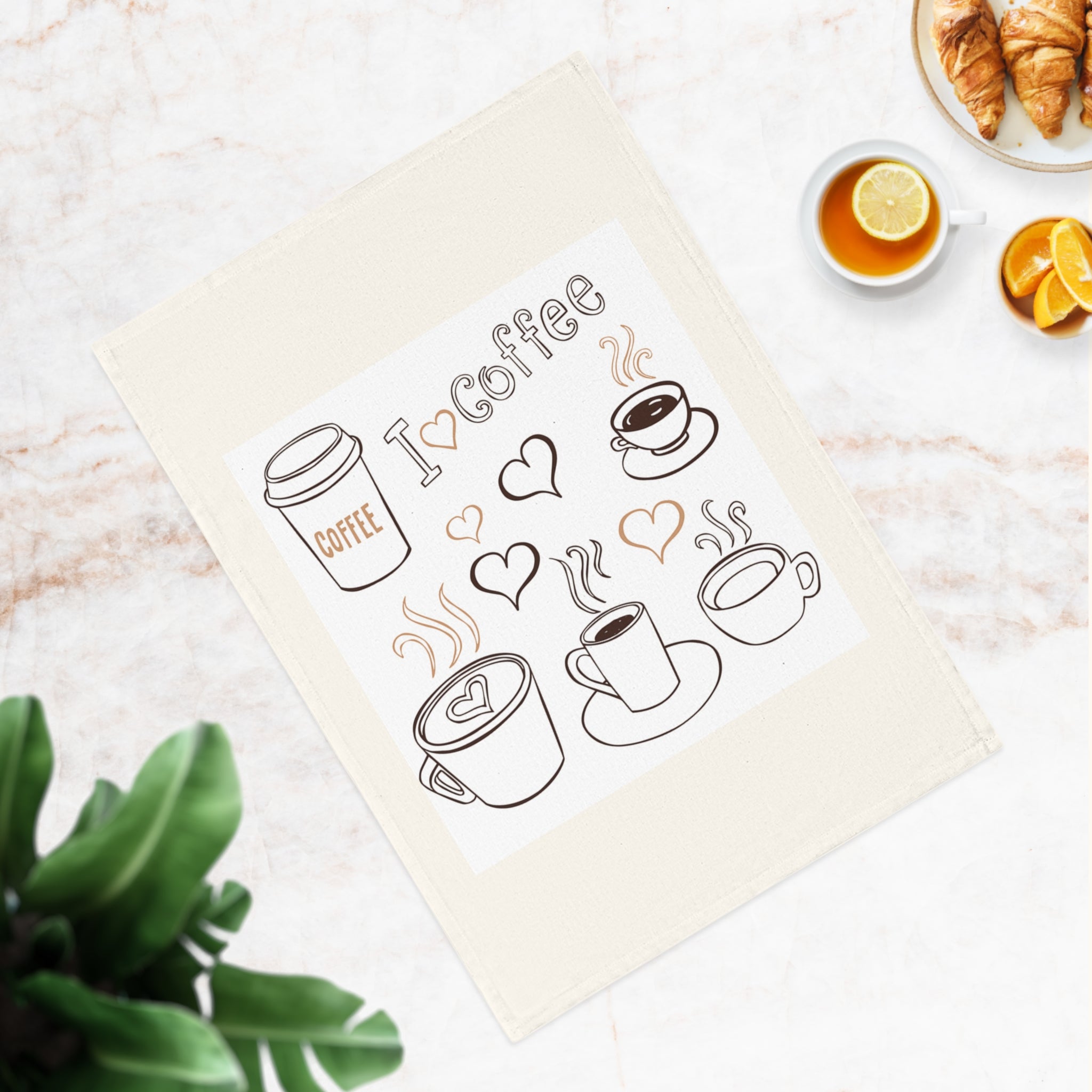 Coffee Lover's Cotton Tea Towel, Cute Kitchen Decor, Perfect Gift for Coffee Enthusiasts, Housewarming Present, I Love Coffee Design
