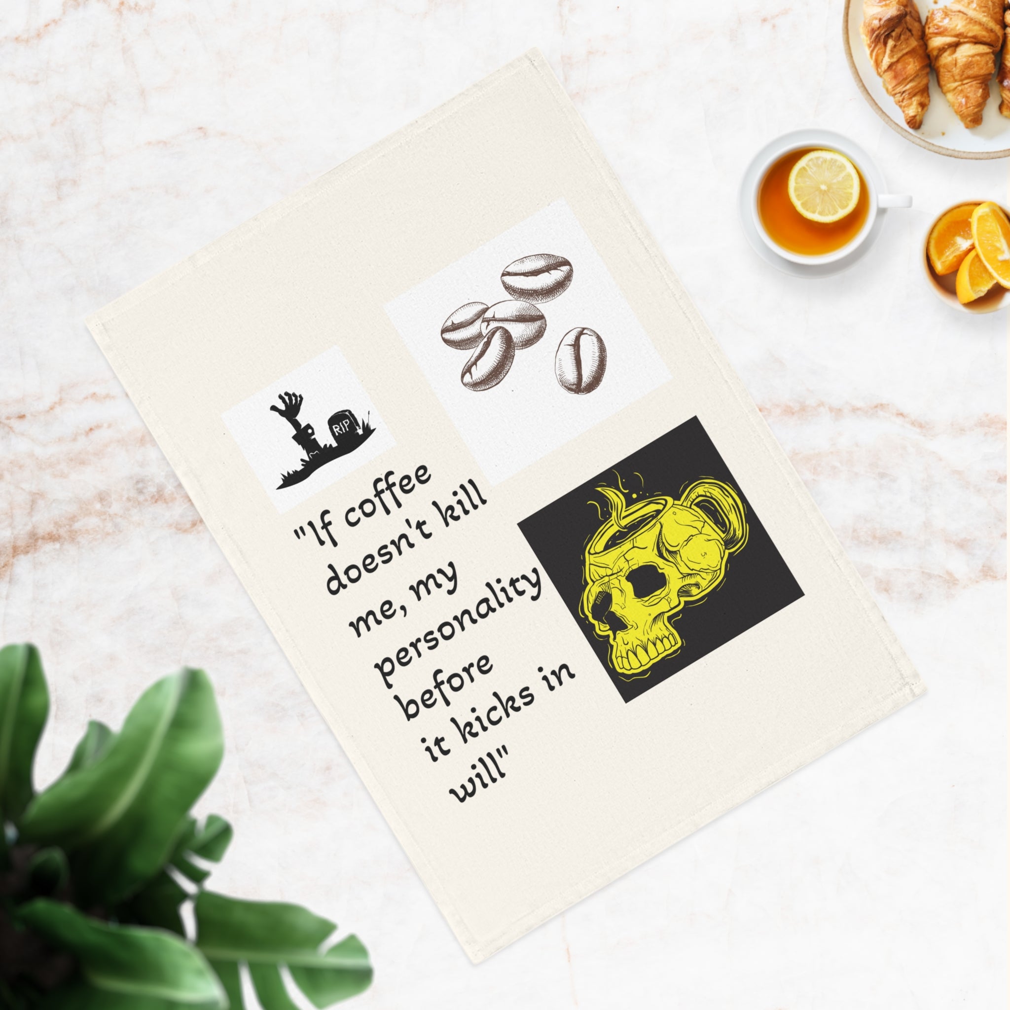 Humorous Coffee Quote Cotton Tea Towel, Funny Gift for Coffee Lovers, Kitchen Decor, Housewarming Gift, Unique Kitchen Accessory
