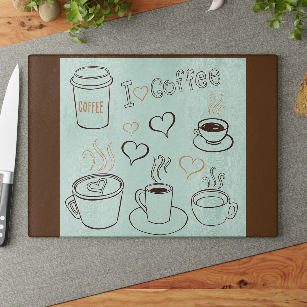 Coffee Lovers Glass Cutting Board, Kitchen Decor, Unique Gift, Foodie Gift, Coffee Station Organizer