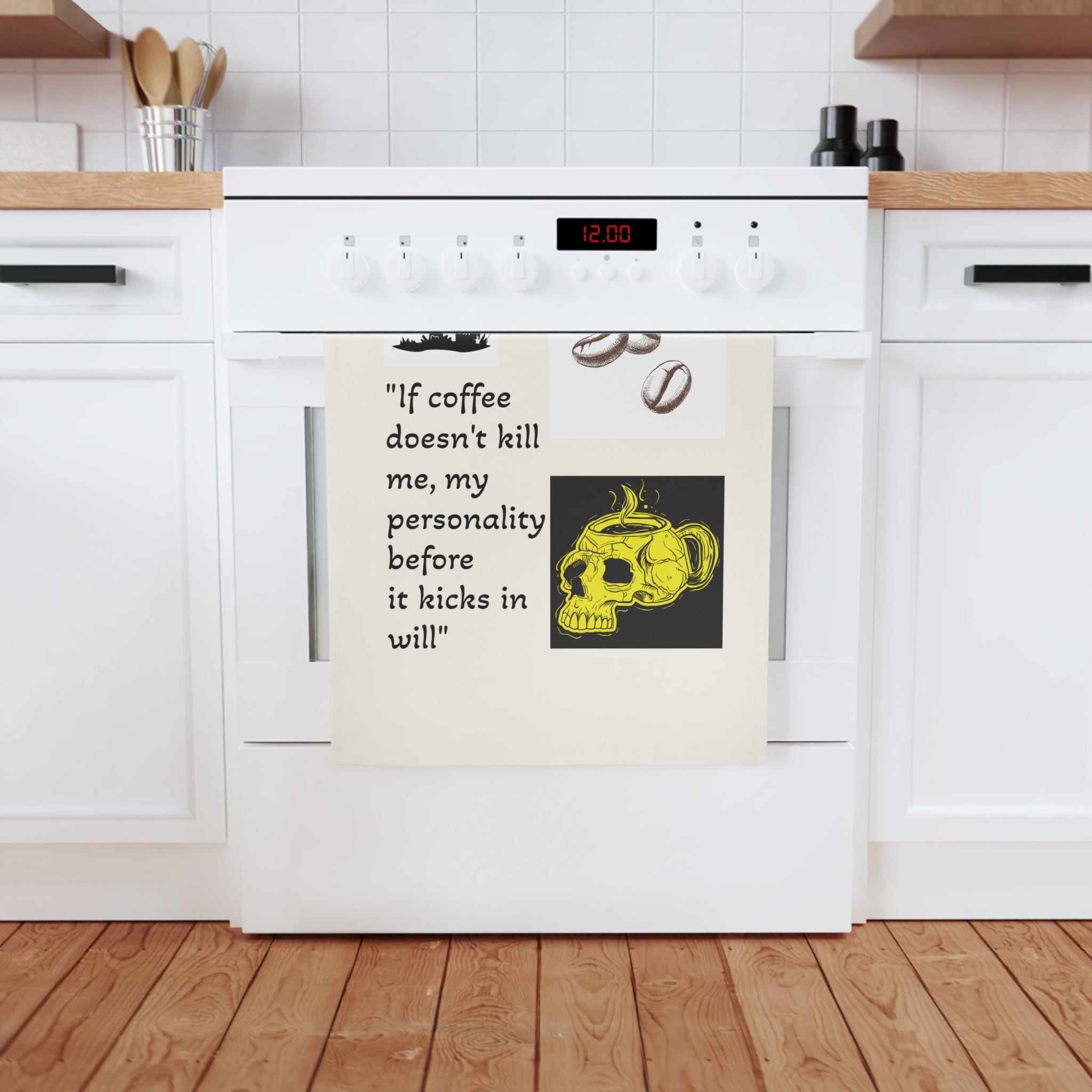Humorous Coffee Quote Cotton Tea Towel, Funny Gift for Coffee Lovers, Kitchen Decor, Housewarming Gift, Unique Kitchen Accessory