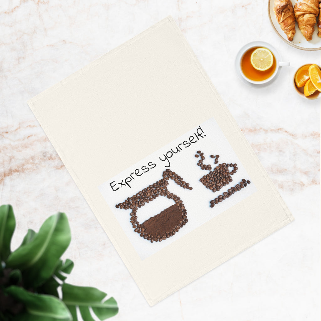 Express Yourself Cotton Tea Towel | Kitchen Decor, Gift for Coffee Lovers, Home Accessories, Unique Hostess Gift, Fun Cooking Supplies