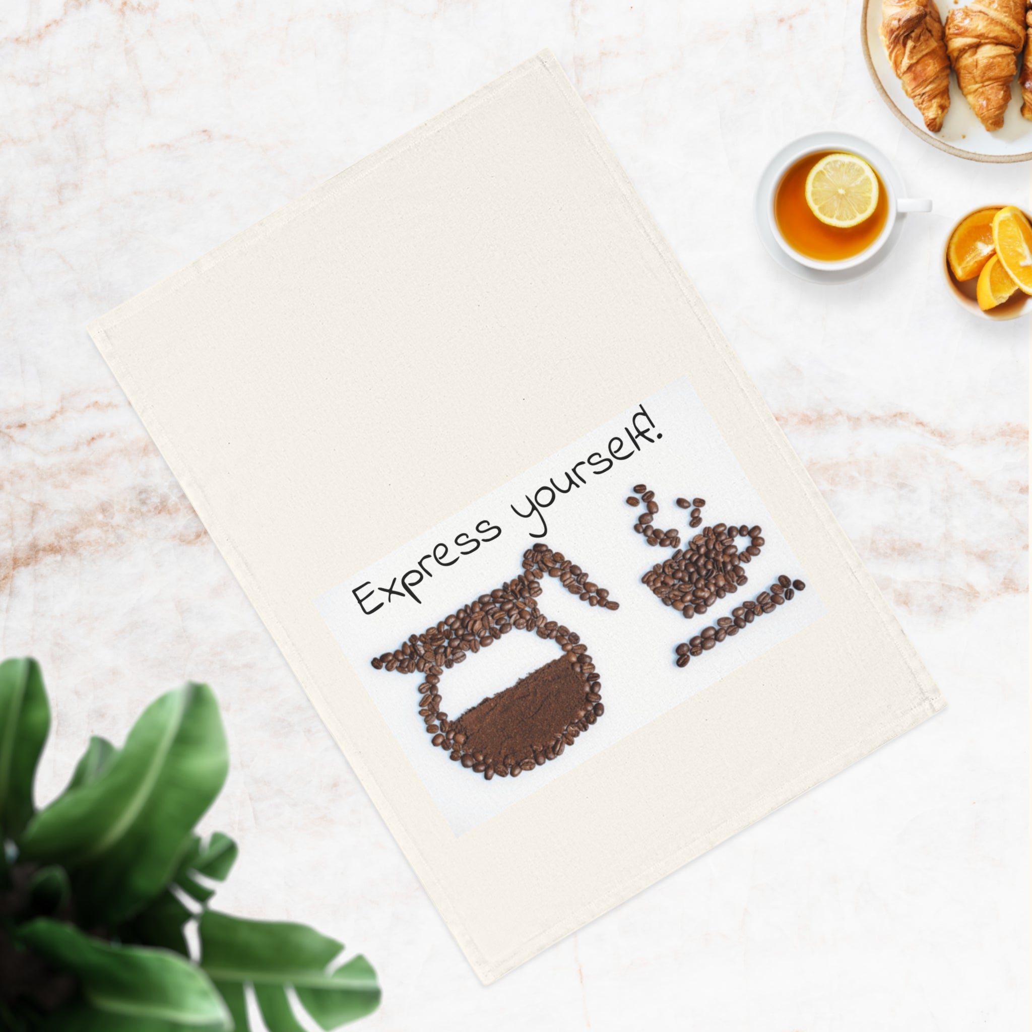 Express Yourself Cotton Tea Towel | Kitchen Decor, Gift for Coffee Lovers, Home Accessories, Unique Hostess Gift, Fun Cooking Supplies
